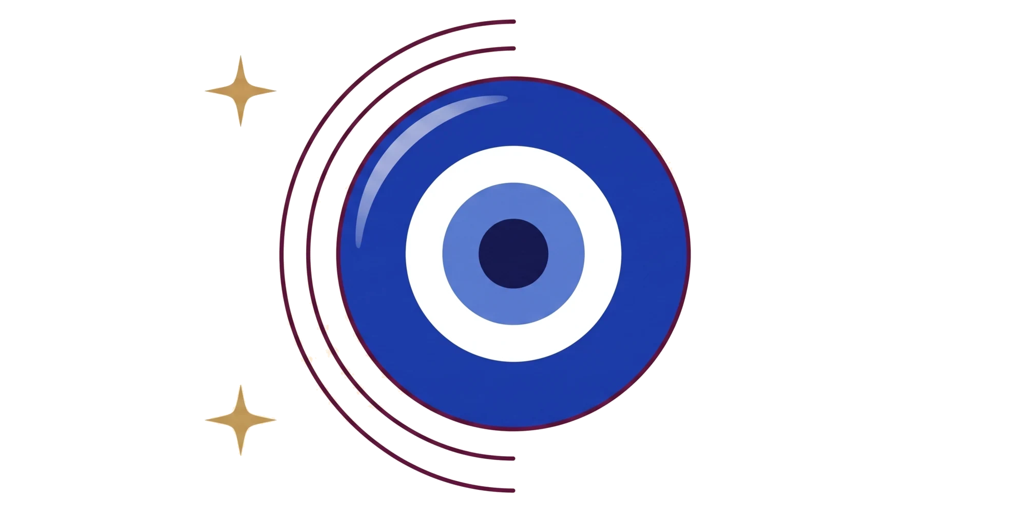 Hình vẽ nét một mặt Evil Eye thuỷ tinh xanh cobalt, hai vòng cung ôm lấy phía bên trái