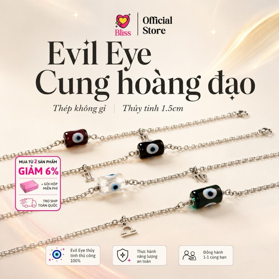 Vòng Tay Lu Thống Evil Eye Thép Không Gỉ Phối Charm Cung Hoàng Đạo — BST Bật Aura