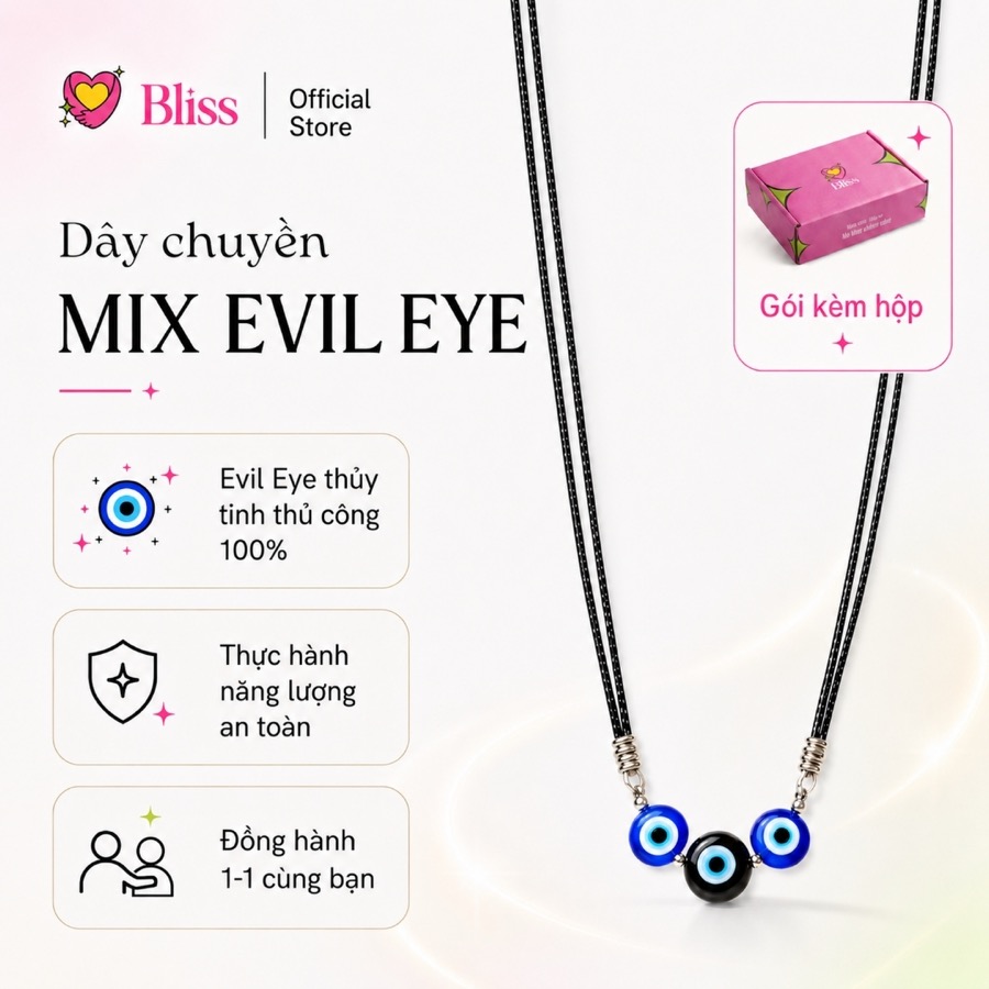 Dây Chuyền Vòng Cổ Mix 2 Evil Eye Thủy Tinh