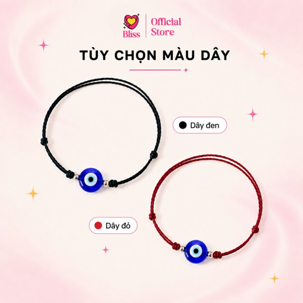 Vòng Tay Evil Eye Thủy Tinh Dây Wax Chống Nước