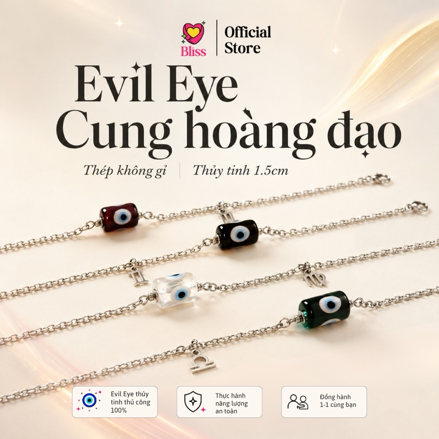 Vòng Tay Lu Thống Evil Eye Thép Không Gỉ Phối Charm Cung Hoàng Đạo — BST Bật Aura