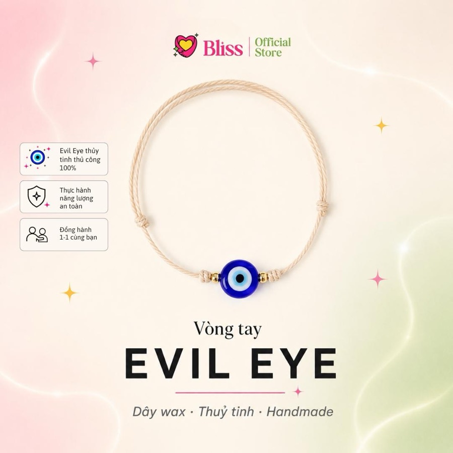 Vòng Tay Evil Eye Thủy Tinh Dây Wax Dây Be Chống Nước