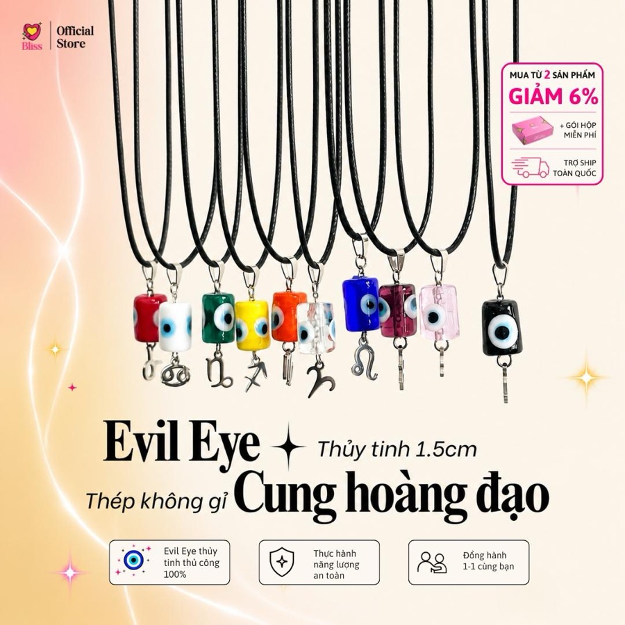 Dây Chuyền Dây Sáp Lu Thống Evil Eye Phối Charm Cung Hoàng Đạo — BST Bật Aura
