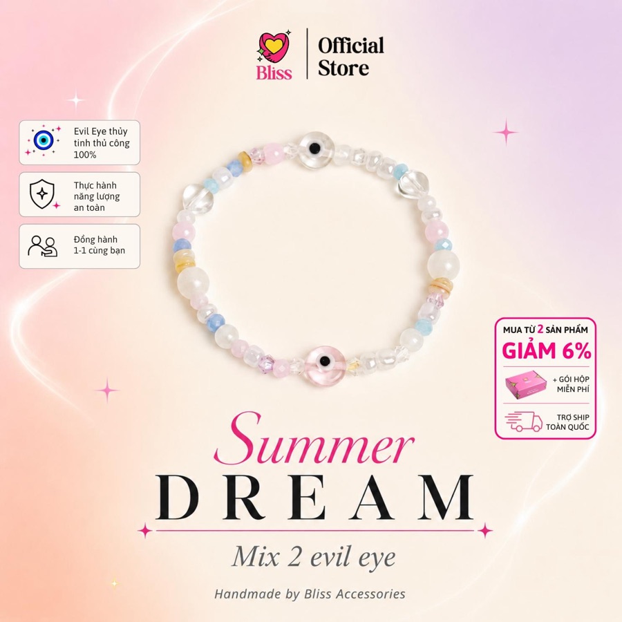 Vòng Tay "Summer Dream" Mix 2 Màu — Evil Eye Thủy Tinh x Cườm Pha Lê Cao Cấp