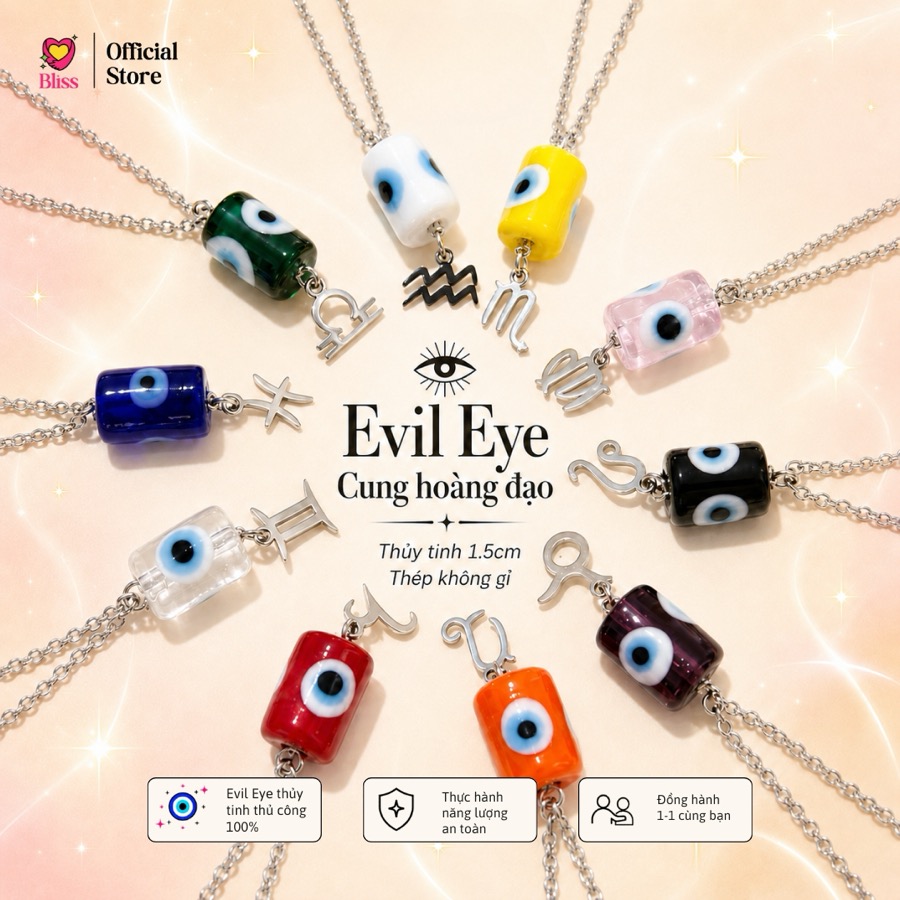 Dây Chuyền Thép Không Gỉ Lu Thống Evil Eye Phối Charm Cung Hoàng Đạo — BST Bật Aura