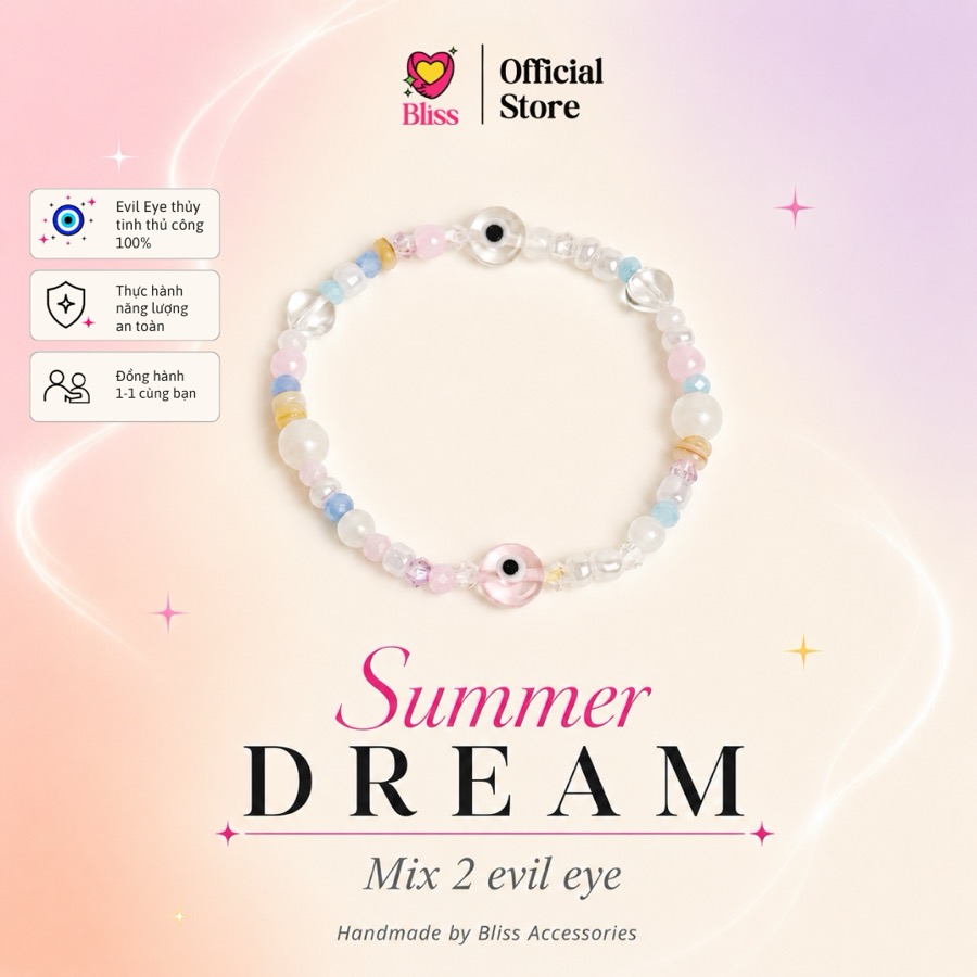 Vòng Tay "Summer Dream" Mix 2 Màu — Evil Eye Thủy Tinh x Cườm Pha Lê Cao Cấp