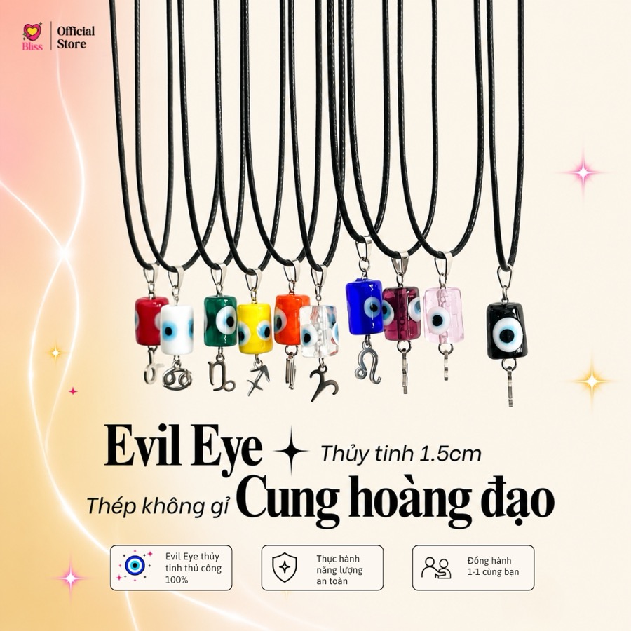 Dây Chuyền Dây Sáp Lu Thống Evil Eye Phối Charm Cung Hoàng Đạo — BST Bật Aura